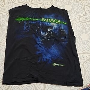MW2 VINTAGE Faded Cut Sleeveless Black Graphic T-Shirt Infinity Ward Sz L/XL